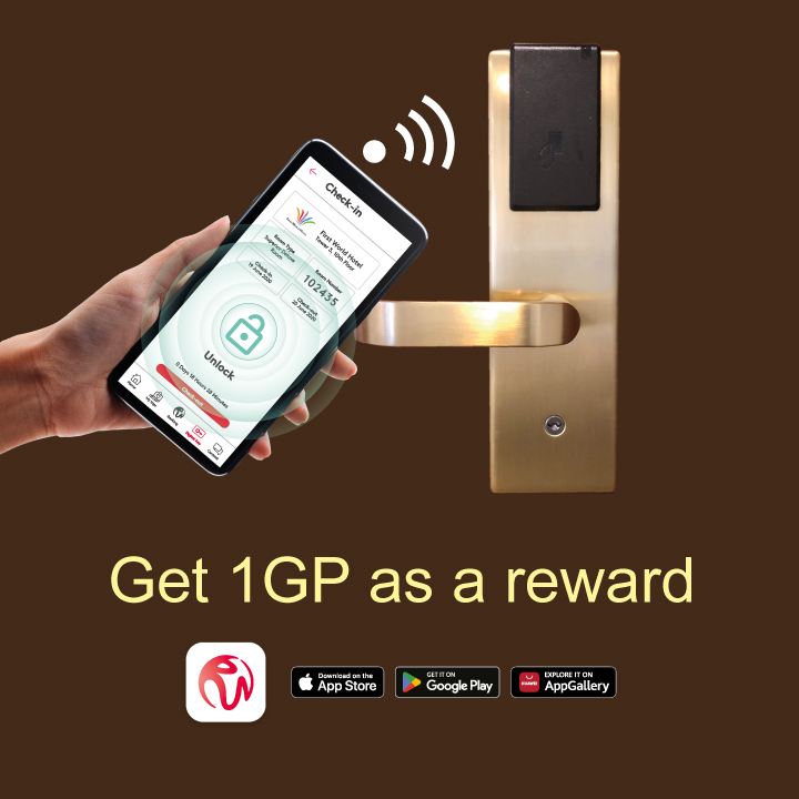 Download and check in via the RWG app and get 1GP for free!