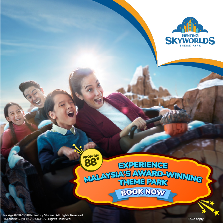 family enjoying roller coaster at Genting Skyworlds Theme Park